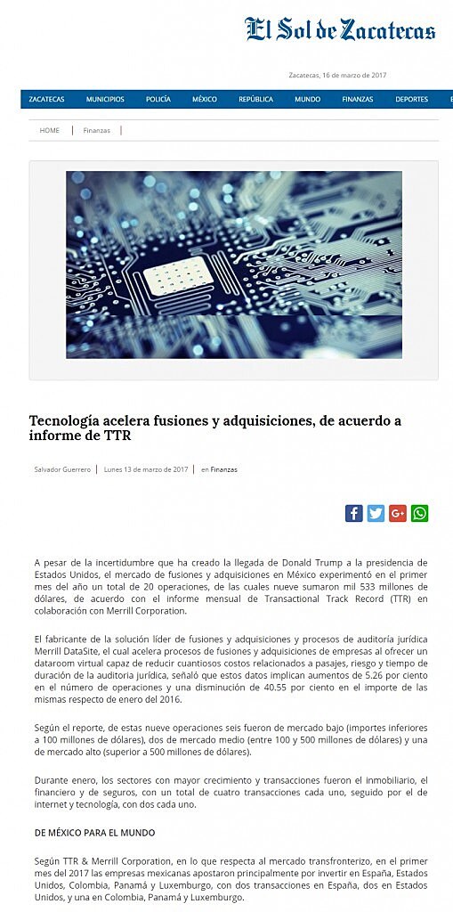 Tecnologa acelera fusiones y adquisiciones, de acuerdo a informe de TTR